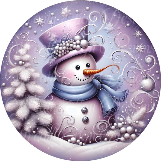 welcome winter purple Christmas snowman sign, winter sign, purple Christmas, Wreath Sign, Wreath Center, Wreath Attachment, round metal sign