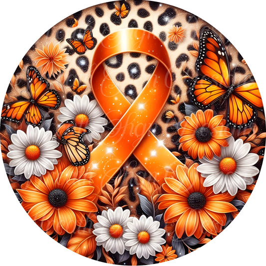 Multiple Sclerosis awareness ribbon wreath sign, orange awareness ribbon wreath attachment