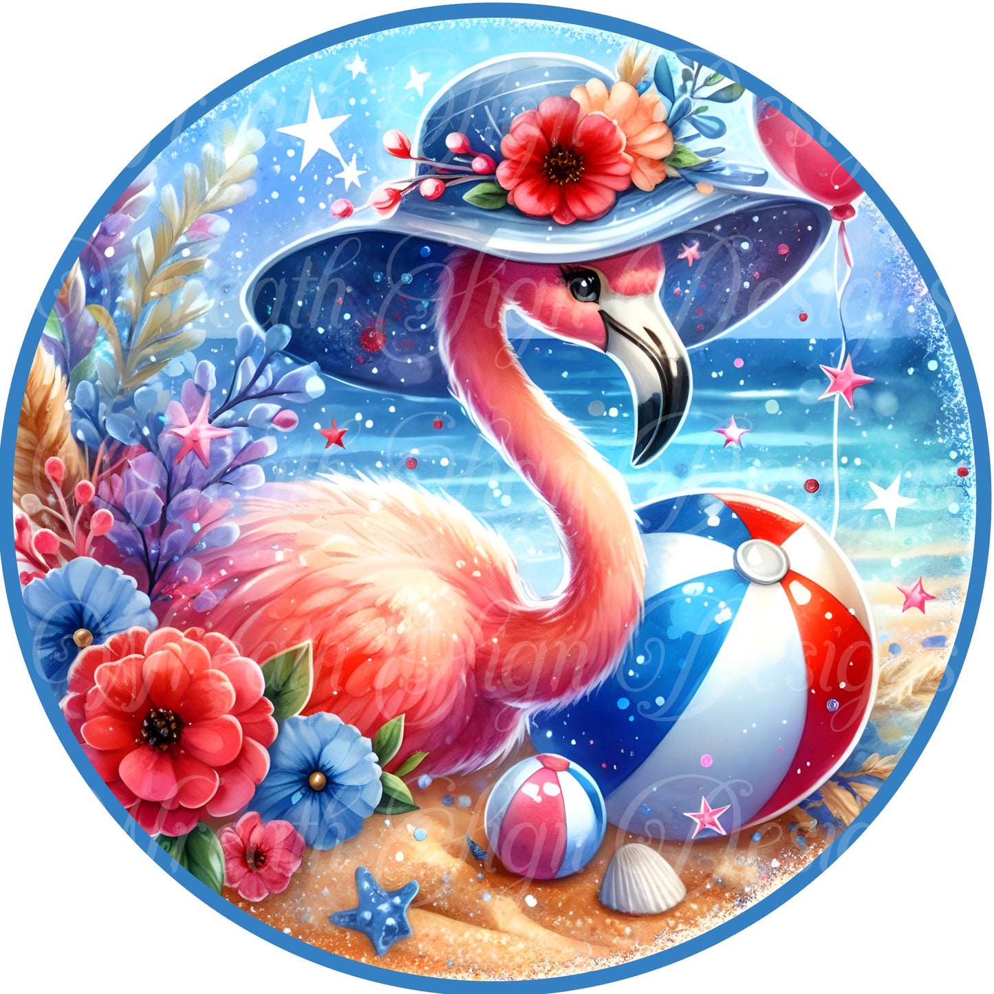 freedom Flamingo , patriotic, July 4, independence liberty metal wreath sign, Round sign, attachment Wreath center, beach sign