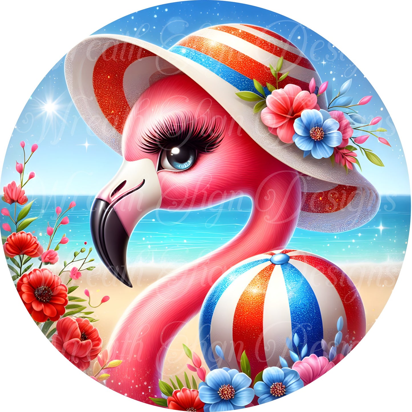 freedom Flamingo , patriotic, July 4, independence liberty metal wreath sign, Round sign, attachment Wreath center, beach sign