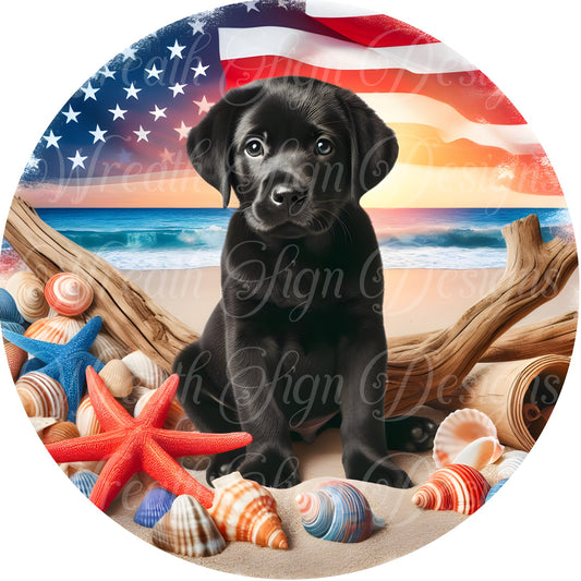 freedom puppy, dog , patriotic, July 4, independence,  liberty beach metal wreath sign, Round sign,  attachment Wreath center, Americana, ,