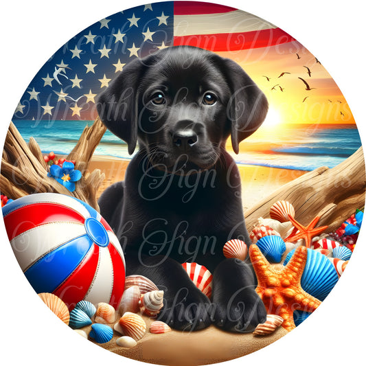 freedom puppy, dog , patriotic, July 4, independence,  liberty beach metal wreath sign, Round sign,  attachment Wreath center, Americana,