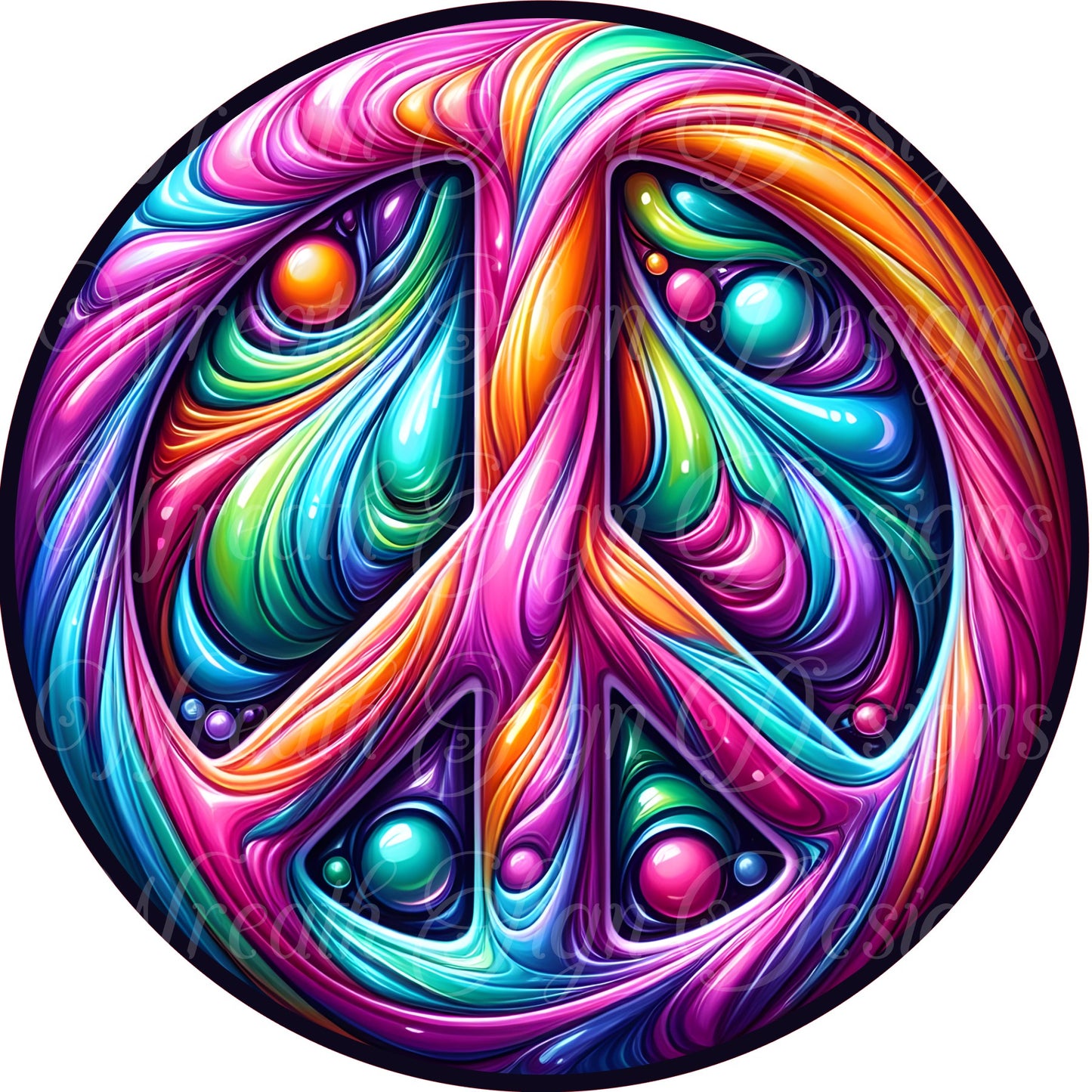 Neon Peace sign, Colorful Peace symble, Metal wreath sign, Round wreath center, Wreath attachment, Plaque