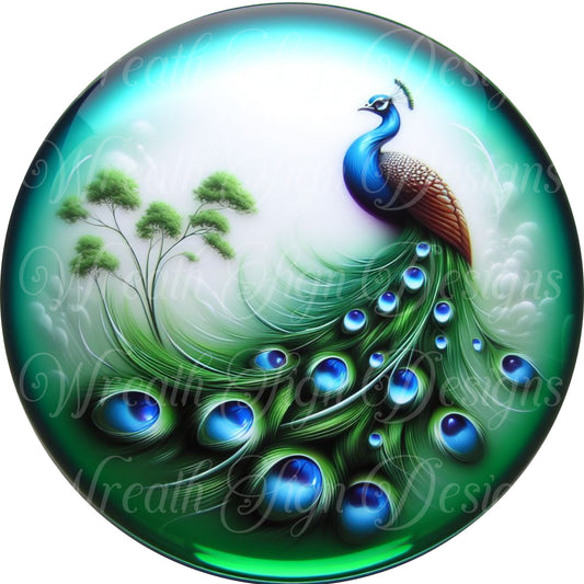 peacock sign, bird sign, round metal wreath attachment, wreath center, round wreath sign, ornament,