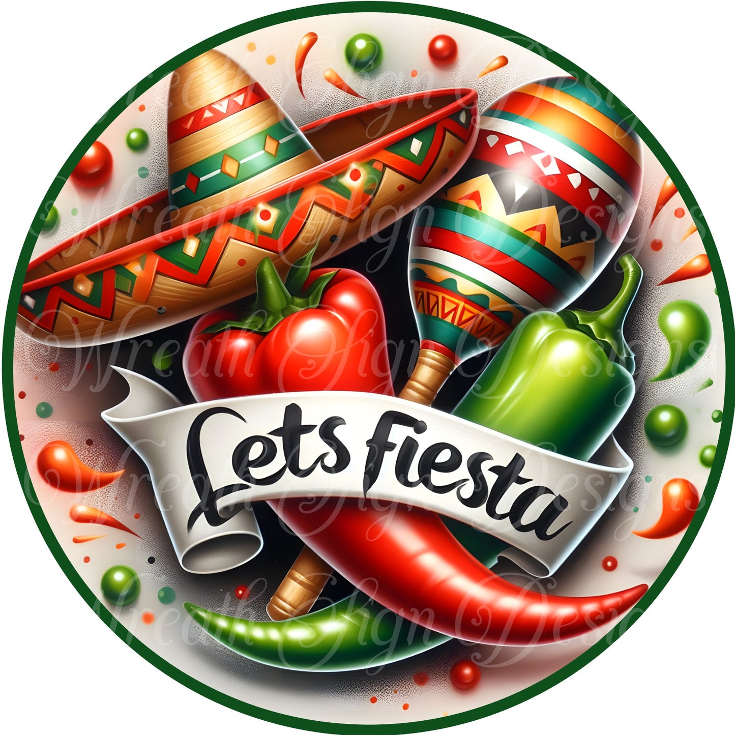 Cinco De Mayo,fiesta peppers, Cinco De Mayo round metal  Wreath Sign, Round sublimation sign. Wreath center, attachment