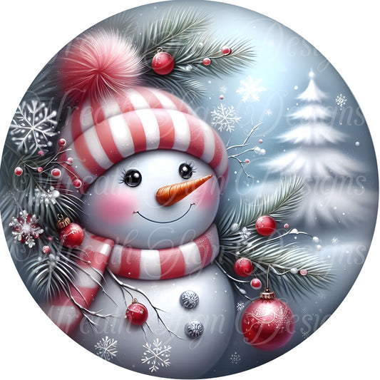 Pink Christmas snowman sign winter sign, Pink Christmas, Wreath Sign, Wreath Center, Wreath Attachment,  round metal sign
