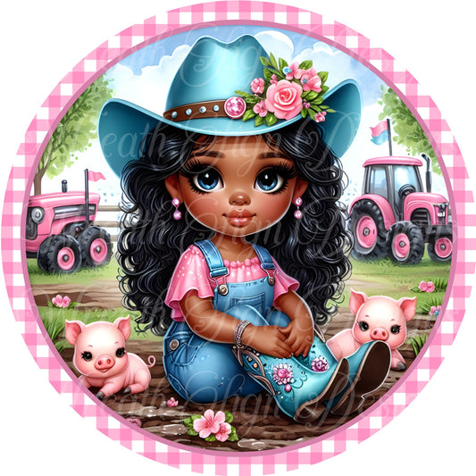 little pink Diva Cowgirl Sign, African American Melanin cowgirl wreath sign, cowboy wreath center, Wreath attachement