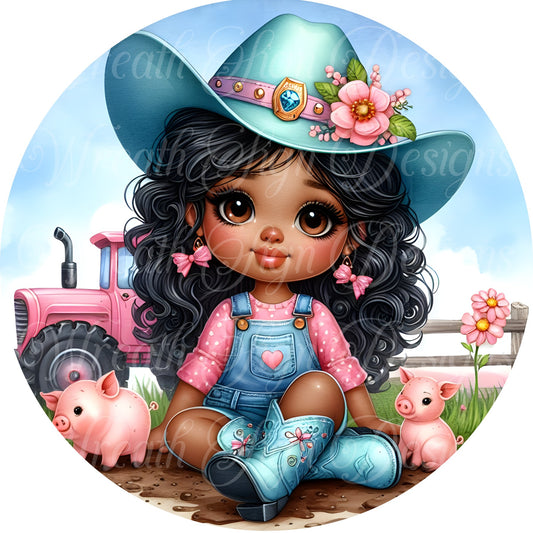 little pink Diva Cowgirl Sign, African American Melanin cowgirl wreath sign, cowboy wreath center, Wreath attachement