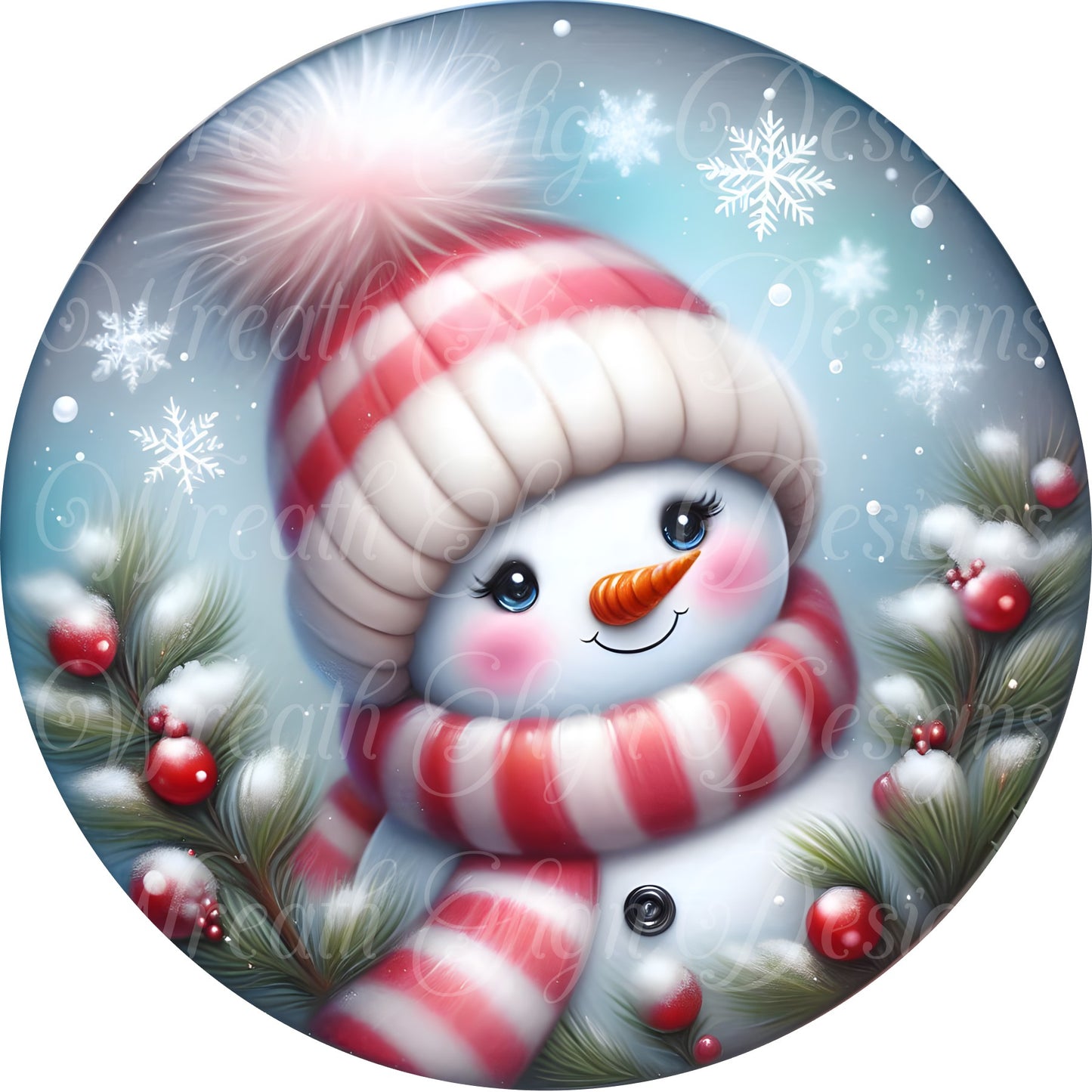 Pink Christmas snowman sign winter sign, Pink Christmas, Wreath Sign, Wreath Center, Wreath Attachment,  round metal sign