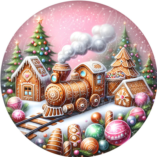 Christmas Gingerbread Train Wreath Sign, Pink Train Christmas Wreath Center, Wreath Attachment