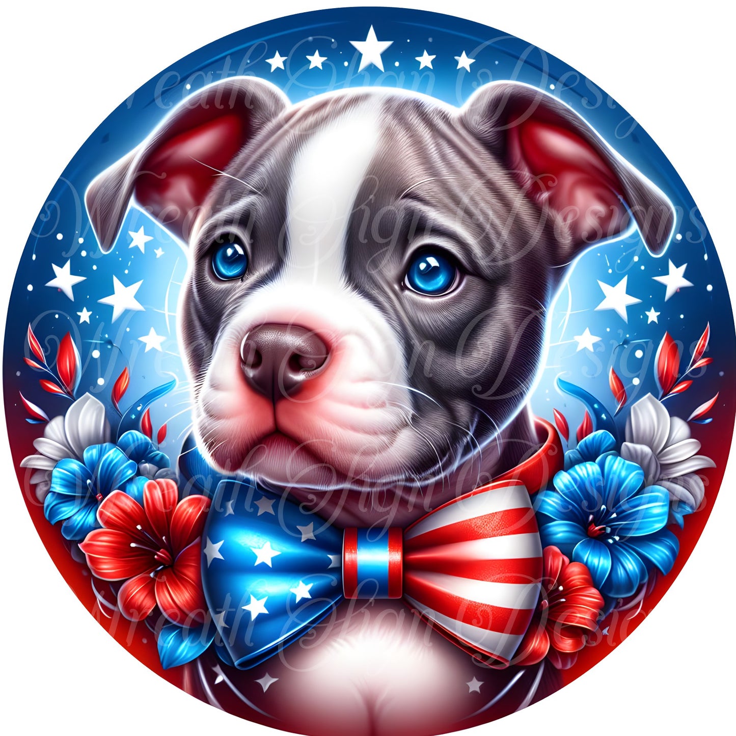 freedom pit bull dog ,patriotic, July 4, independence liberty metal wreath sign, Round sign, attachment Wreath center, Americana, American