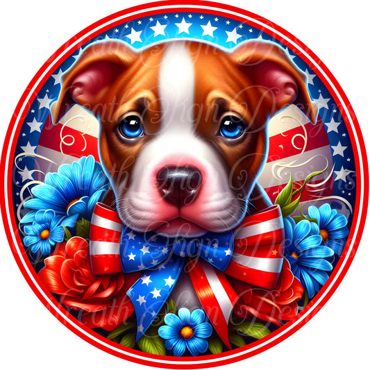 freedom pit bull dog ,patriotic, July 4, independence  liberty metal wreath sign, Round sign,  attachment Wreath center, Americana, American