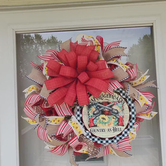 Patriotic door wreath, 4th of July mesh wreath, rustic farmhouse summer wreath, summer party decor, Front door 2nd amendment mesh wreath