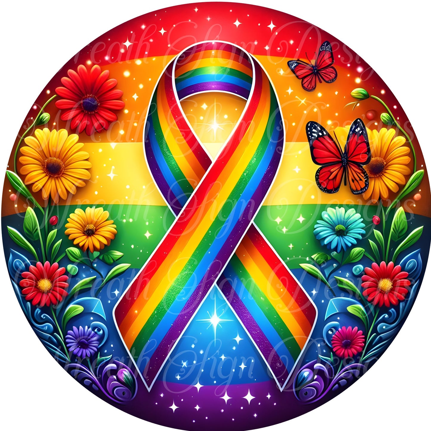 Gay pride, Lgbtq, gay pride ribbon round metal wreath sign, Wreath center, wreath attachment