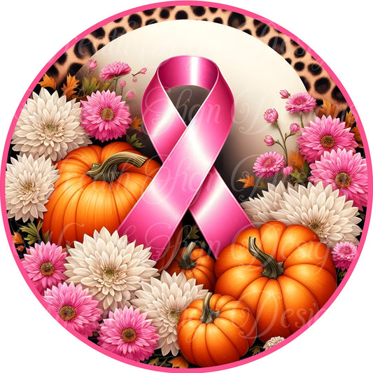 sublimated metal wreath sign, breast cancer awareness ribbon, Cheetah print fall wreath sign wreath center wreath attachment