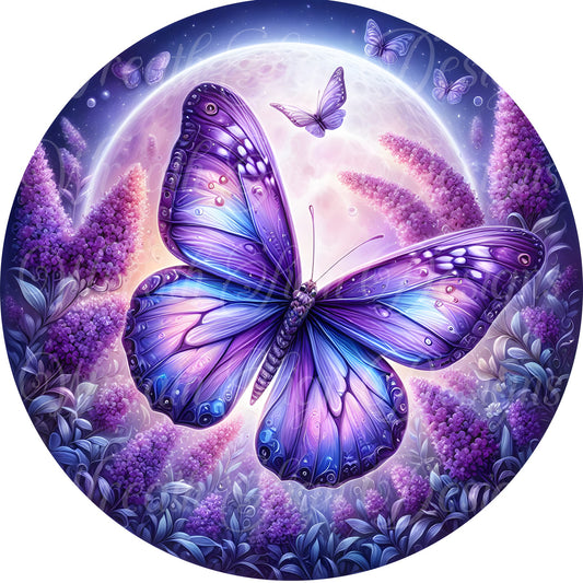 Lavender Butterfly sign, springtime purple butterfly wreath sign Metal sign, summer, Round sign, Wreath attachment, Wreath center