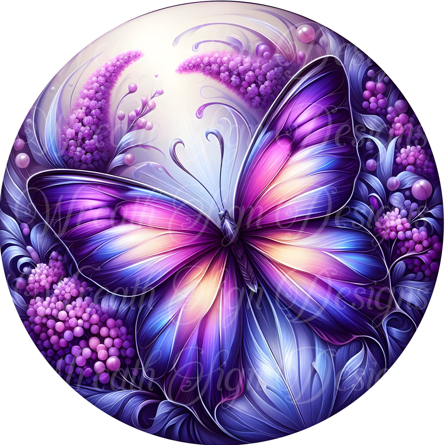 Lavender Butterfly sign, springtime purple butterfly wreath sign Metal sign, summer, Round sign, Wreath attachment, Wreath center