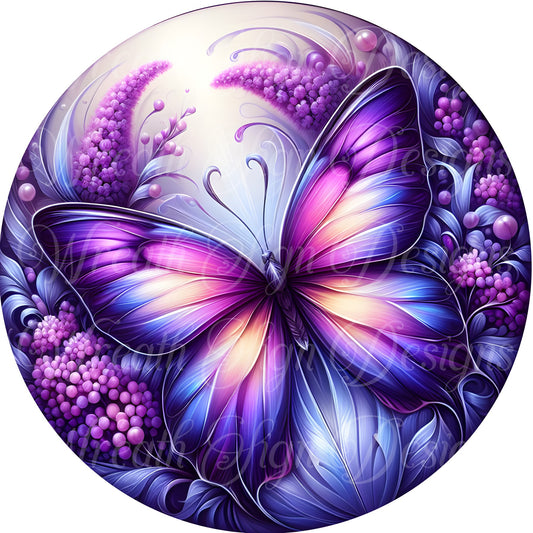 Lavender Butterfly sign, springtime purple butterfly wreath sign Metal sign, summer, Round sign, Wreath attachment, Wreath center