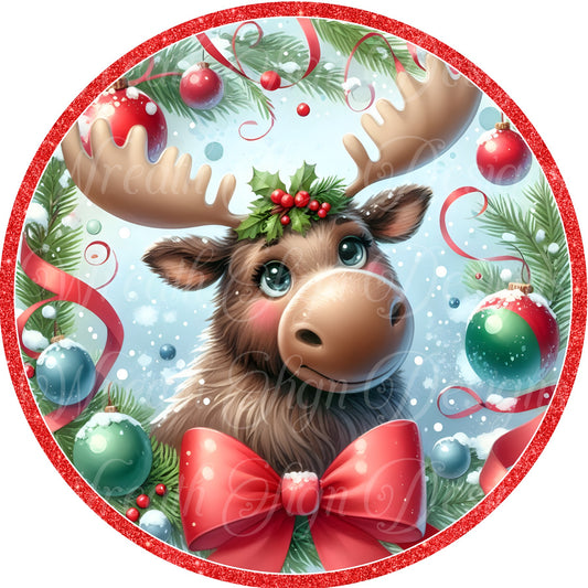 Christmas Moose wreath sign, Winter Moose sign, Wreath center, wreath attachment