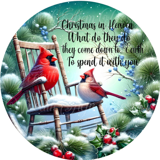 Christmas Cardinal and rocking Chair round metal wreath sign, Winter Cardinal bird sign, wreath sign, attachment, center, plaque