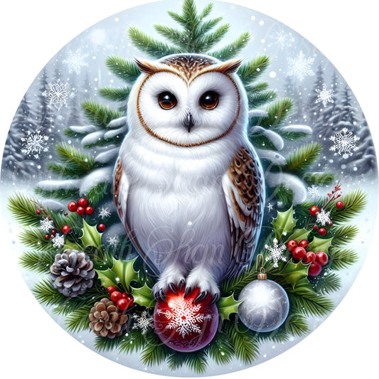 Christmas owl Metal Wreath sign, Winter snow owl sign, bird sign, wreath center, wreath attachment, plaque