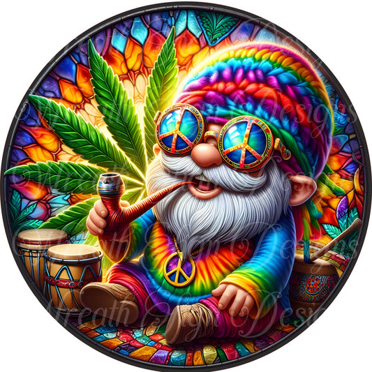 Smokin gnome sign, marijuana, 420, metal wreath sign, Round sign, attachment Wreath center, tiered tray sign