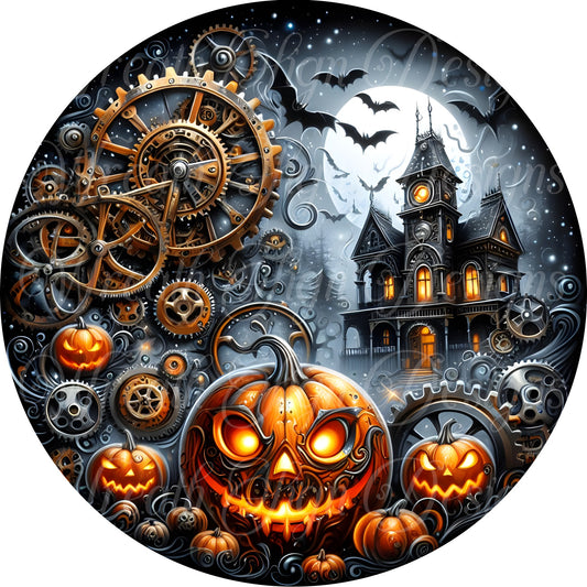 Steampunk, Gothic Pumpkin halloween wreath sign
