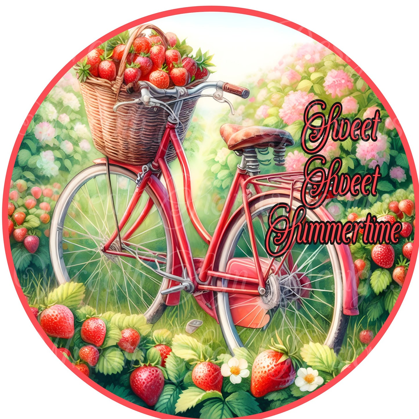 Sweet Sweet Summertime Bike in a strawberry patch wreath sign