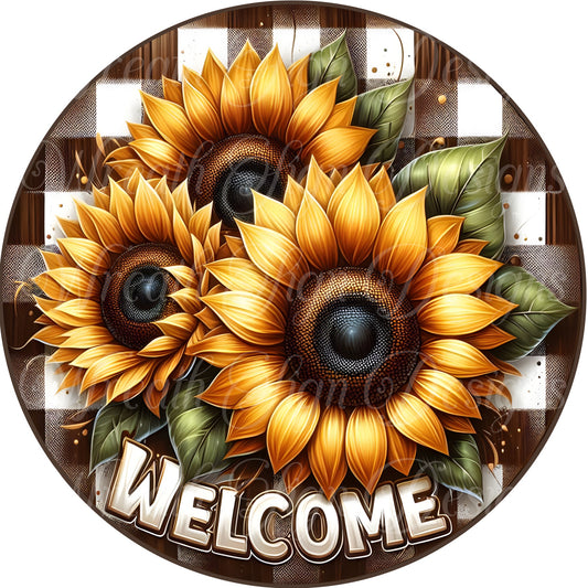 Welcome Sign,  Fall Sunflower wreath sign, Autumn welcome sign,  Sublimated metal wreath center, Wreath attachement