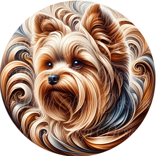 Yorkie dog metal sign  Round sign, Wreath attachment, Wreath center, Plaque, browns and tans
