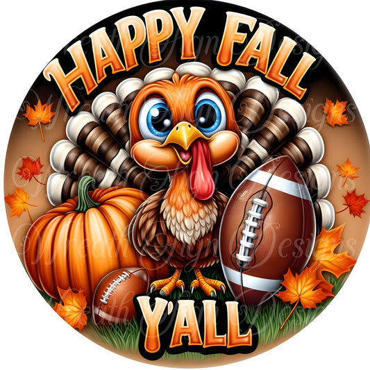 Round metal sign, Happy Thanksgiving Fall Turkey wreath sign, fall football wreath center, attachment, plaque