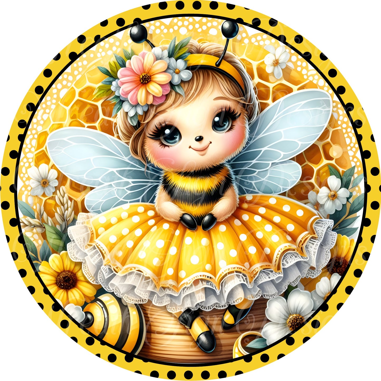 bumble bee wearing a tutu, metal wreath sign, summer bumblebee door decor, door sign, welcome sign, springtime wreath plaque, center,