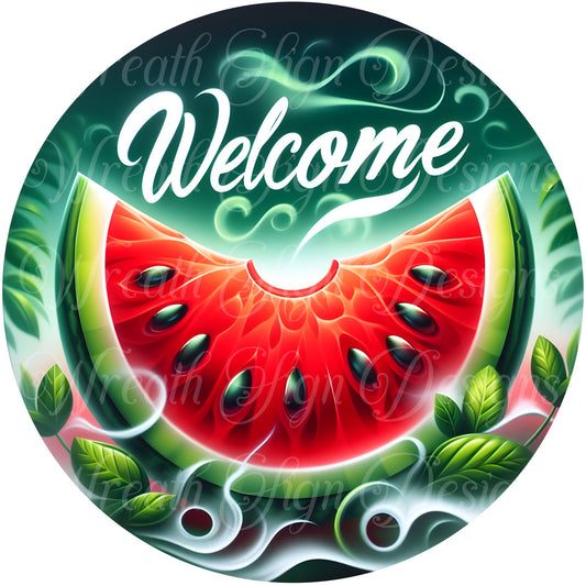 Welcome Sign, Watermelon summertime sign,  Wreath Sign, Wreath Center, Wreath Attachment  Metal Sign Wreath plate