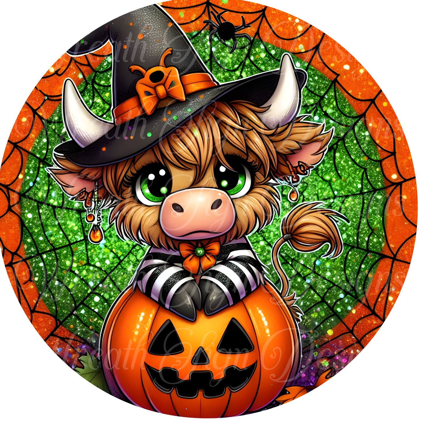 wreath sign, Happy Halloween Highland cow Wreath Sign, highland cow sign. fall celebration sign, highland cow in a witch hat,