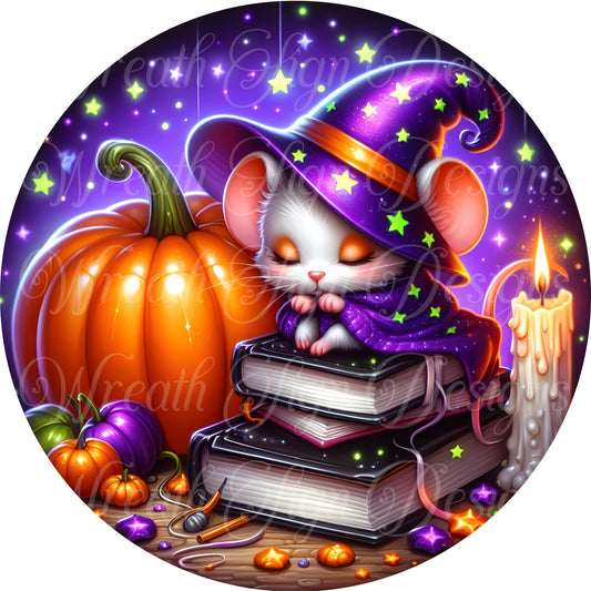 Whimsical Halloween Mouse, Wizzard, Witch, Mouse dressed for halloween, Pumpkins wreath sign, wreath center, wreath attachment