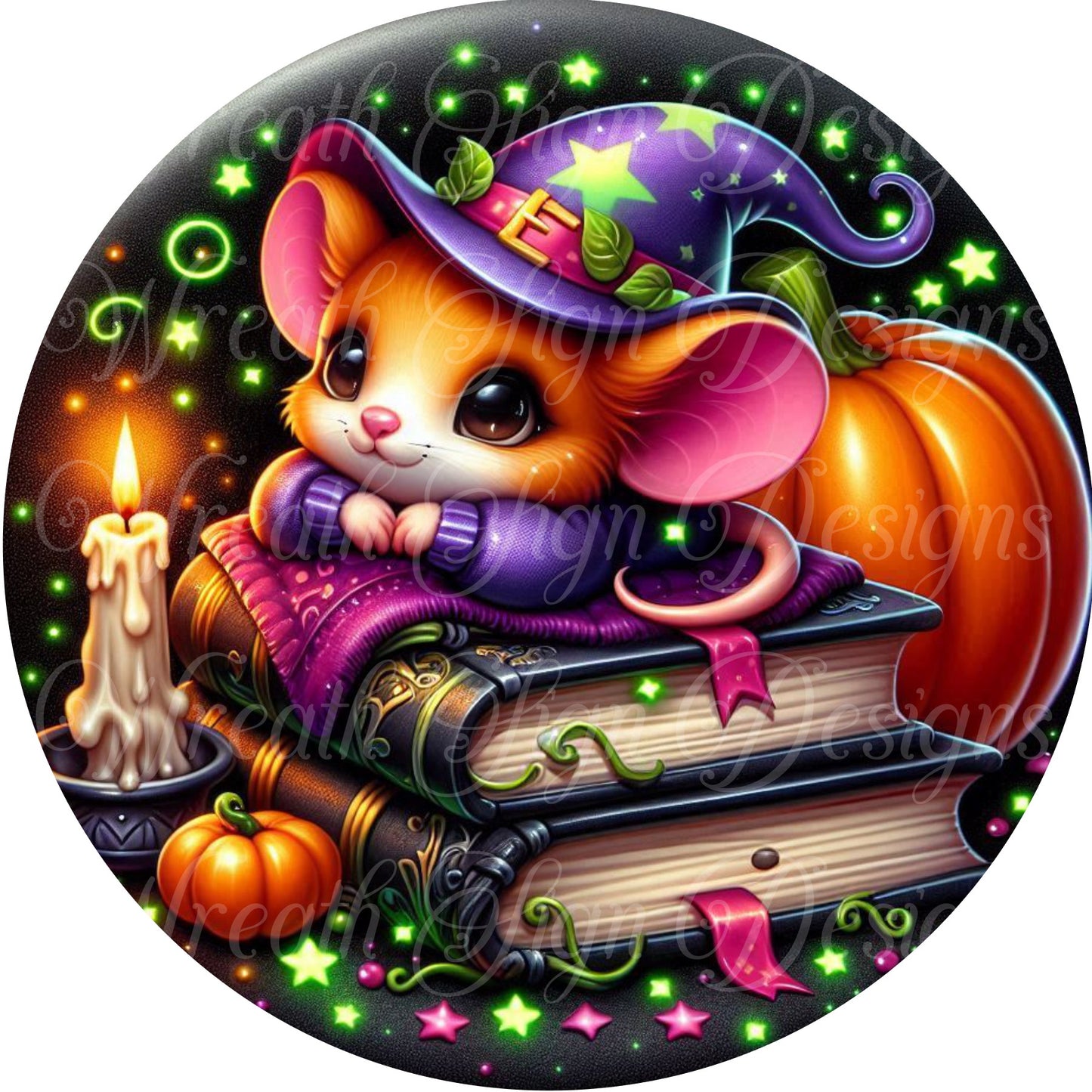 Whimsical Halloween Mouse, Wizzard, Witch, Mouse dressed for halloween, Pumpkins wreath sign, wreath center, wreath attachment