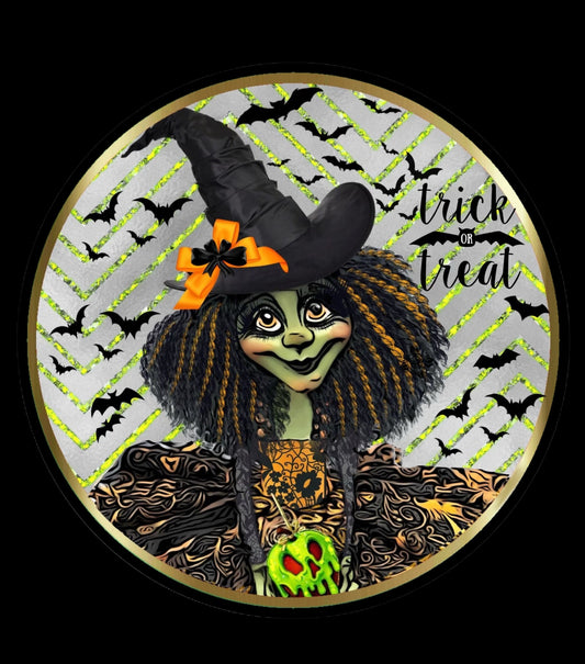 halloween witch sign, fall door sign, metal wreath sign, Round sign,  attachment Wreath center, tiered tray sign