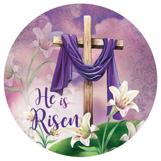 He is Risen purple Easter metal wreath sign, Round sign, Wreath attachment, Wreath center, easter tiered tray sign,
