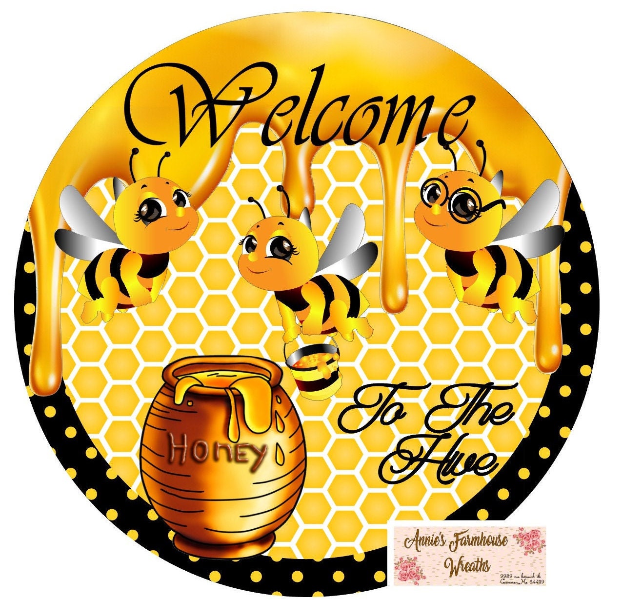 welcome to the hive door sign, bumble bee sign, honey bee, bee metal wreath sign, Round sign,  attachment Wreath center, tiered tray sign