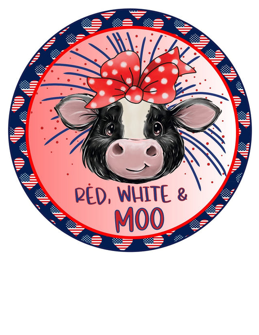 metal wreath sign, red white and blue cow, patriotic cow wreath attachment, Fourth of july decor