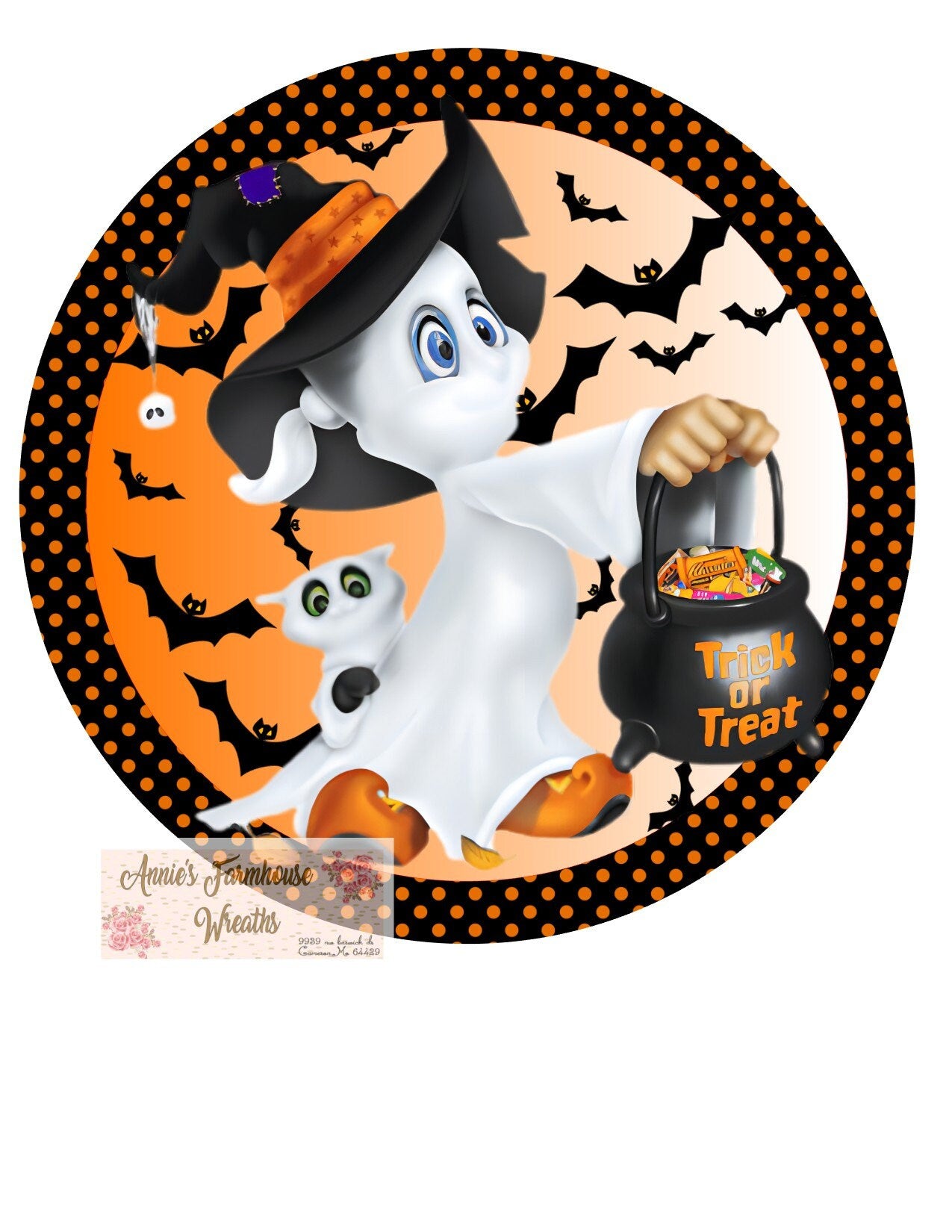 Trick or Treat sign, Ghost, Halloween Sign, Spooky Sign, Wreath Sign, Wreath Center, Wreath Attachment  Metal Sign Tiered tray sign