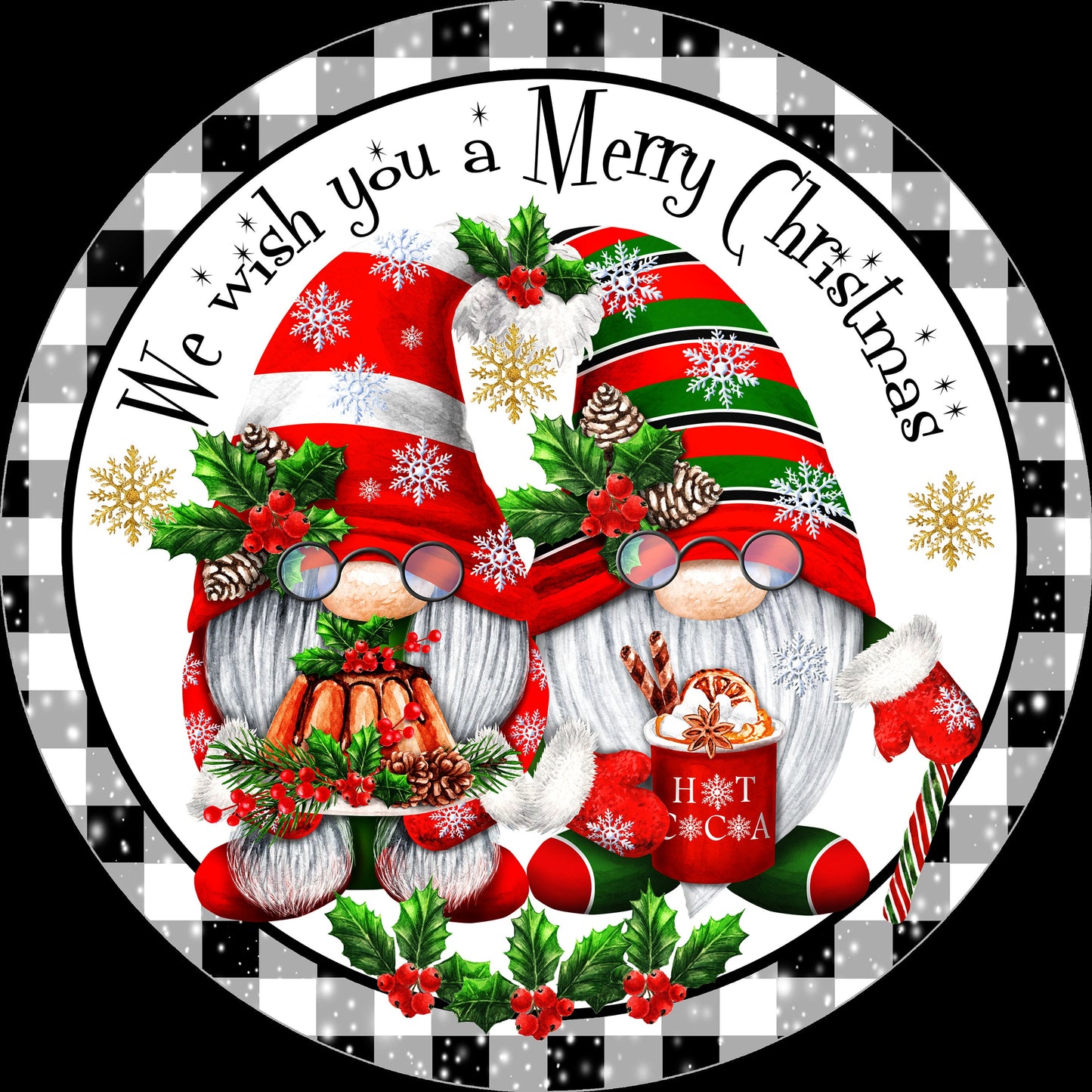 we wish you a merry Christmas Gnome Christmas Sign,  gnome Wreath Sign, Wreath Center, Wreath Attachment  Metal Sign Tiered tray sign