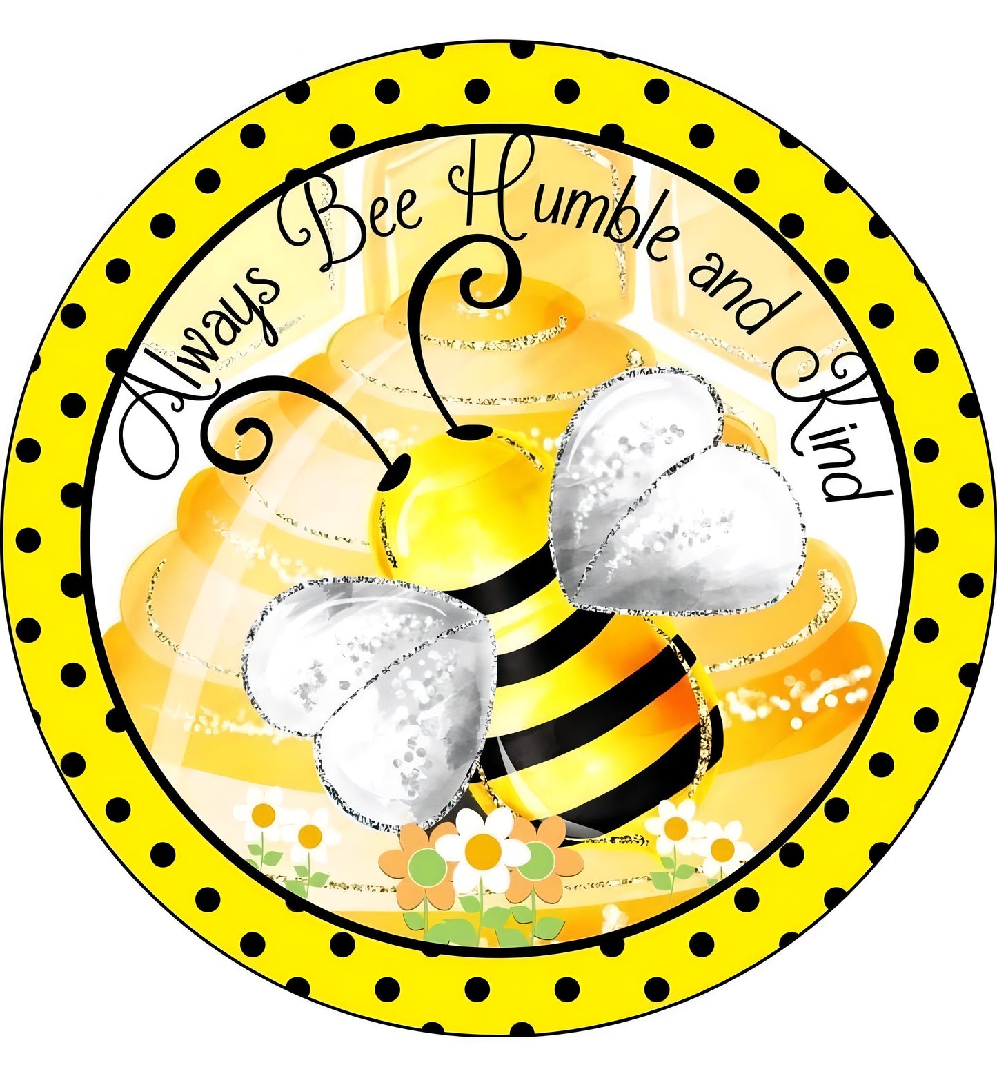 Round metal sublimated wreath sign, summertime, bumble bee attachment