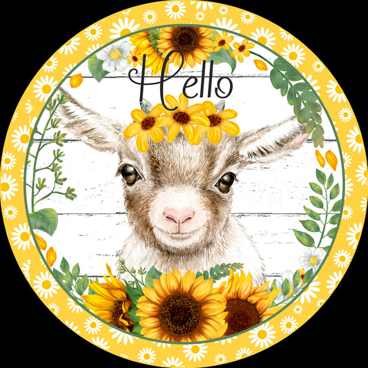 welcome sign, hello goat, sunflower, baby goat, summer Wreath Center, Wreath Attachment  Metal Sign Tiered tray sign