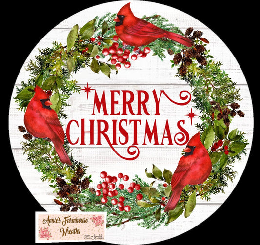 Merry Christmas Cardinal sign, Christmas cardinals, Wreath Sign, Wreath Center, Wreath Attachment,  Metal Sign, Tiered tray sign