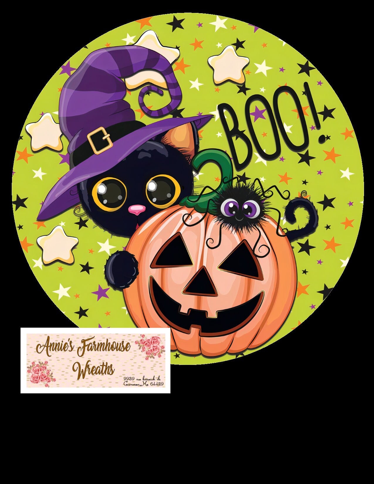 Happy Halloween black cat and pumpkin spooky sign, fall, spooky metal wreath sign, Round sign,  attachment Wreath center, tiered tray sign