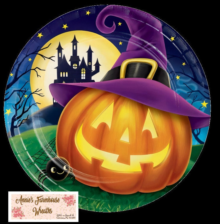 Spooky Pumpkin Halloween Round metal sign, Jack-o-lantern Wreath sign, Halloween Fright night Wreath Center, Wreath attachment