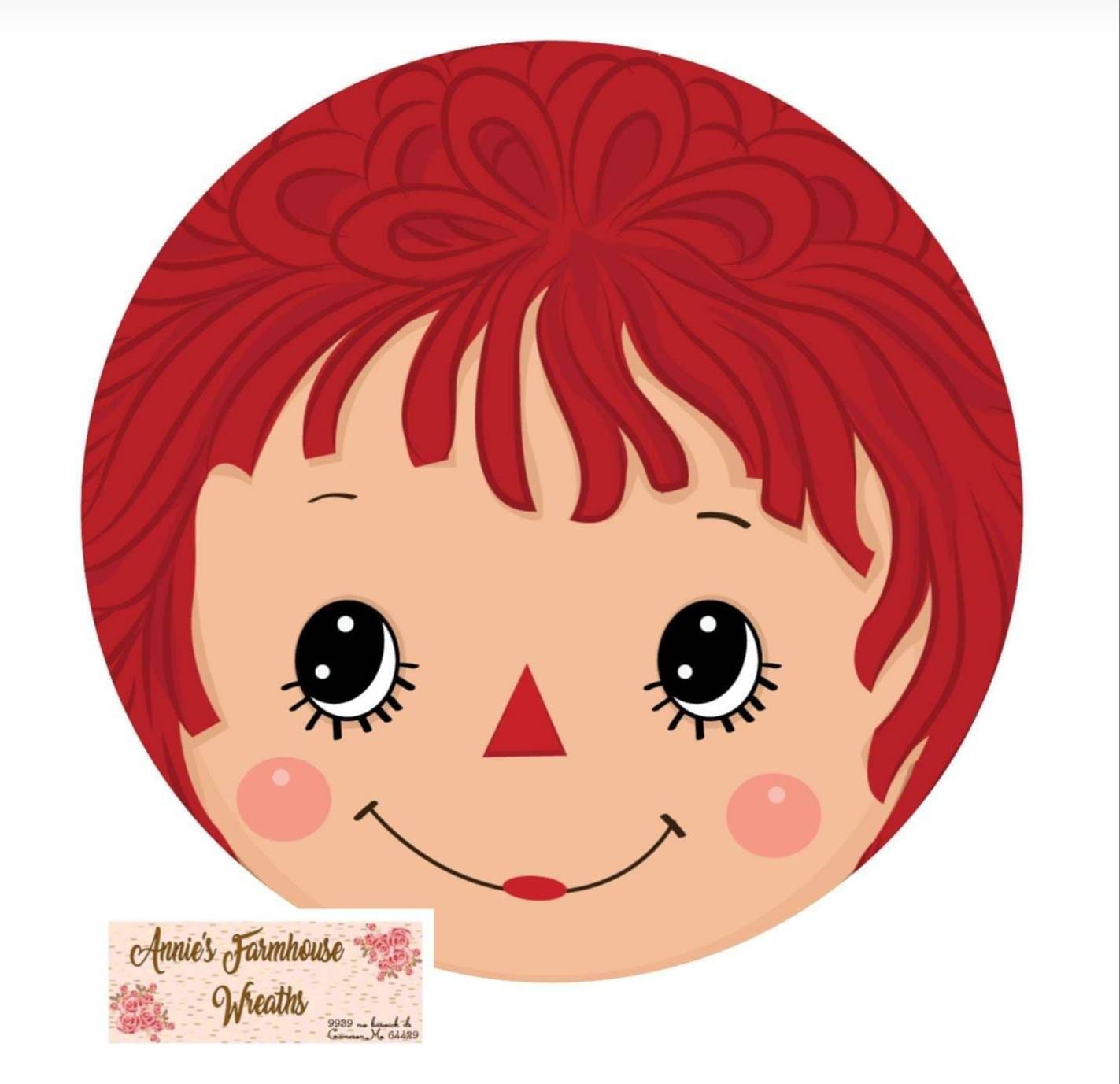 Raggedy ann face sign, door sign, metal wreath sign, Round sign,  attachment Wreath center, tiered tray sign, nursery sign, doll sign