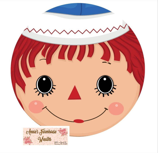 Raggedy andy face sign, door sign, metal wreath sign, Round sign,  attachment Wreath center, tiered tray sign, nursery sign, doll sign