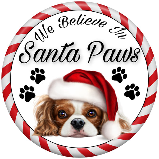 Santa Paws, Dog Christmas sign, puppy sign, round metal sign, Christmas sign, Winter wreath sign, wreath center, wreath attachment